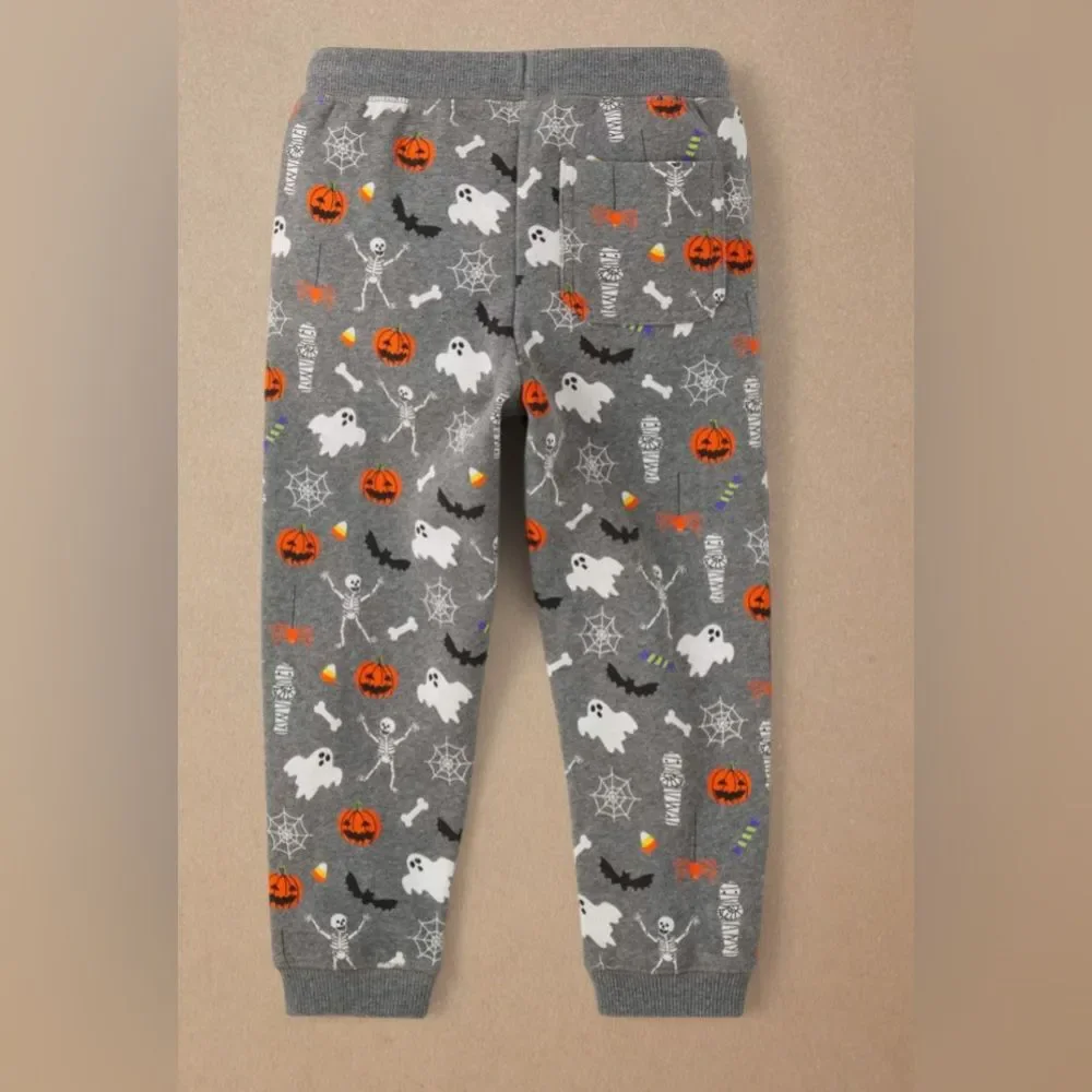 New Gymboree Boys Halloween Fleece Jogger Pants Trick Or Treat Fall Gray Size 8
